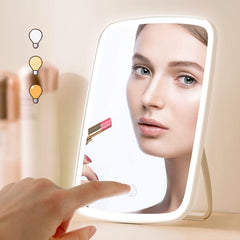 LED Lighted Makeup Mirror – Smart Touch, 3 Color Modes & USB Rechargeable
