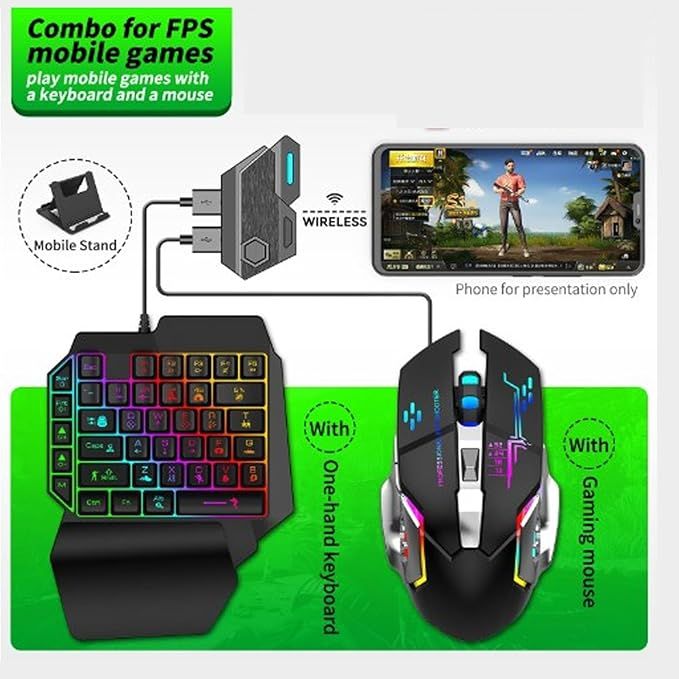One Hand RGB Mobile Gaming Keyboard and Mouse Combo