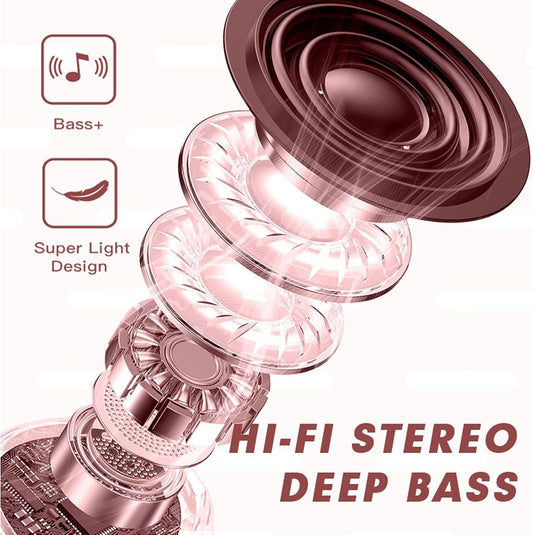 Pink Heart Design Wireless Earphones for Girls