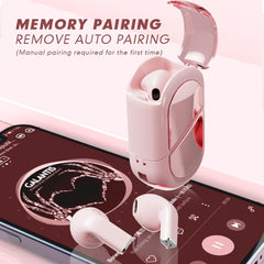 Pink Heart Design Wireless Earphones for Girls