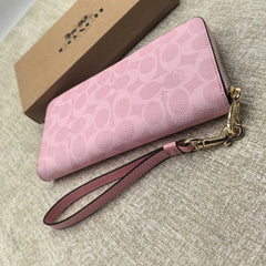 Coach CW778 Long Zip-Around Wallet in Signature Canvas – Pink – New with Box