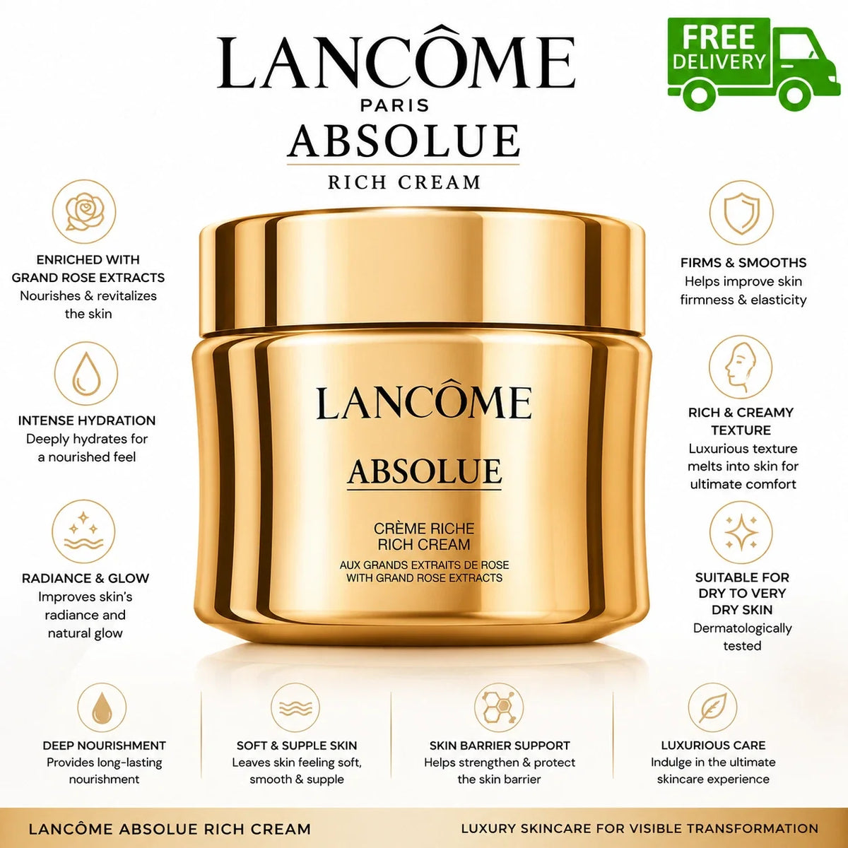 Lancôme Absolue Rich Cream Face Moisturizer – 60ml / 2 oz – New & Sealed